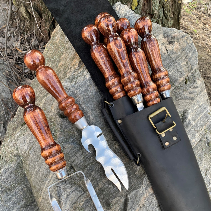 Набор шампуров КОЛЧАН МАХ Black в кожаном чехле BS40