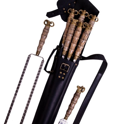 Skewers set Quiver LAMB'S HORN in a leather case