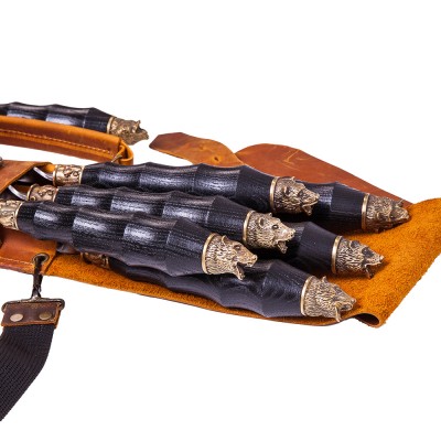 Skewers set QUIVER BEAR PAW in a leather case