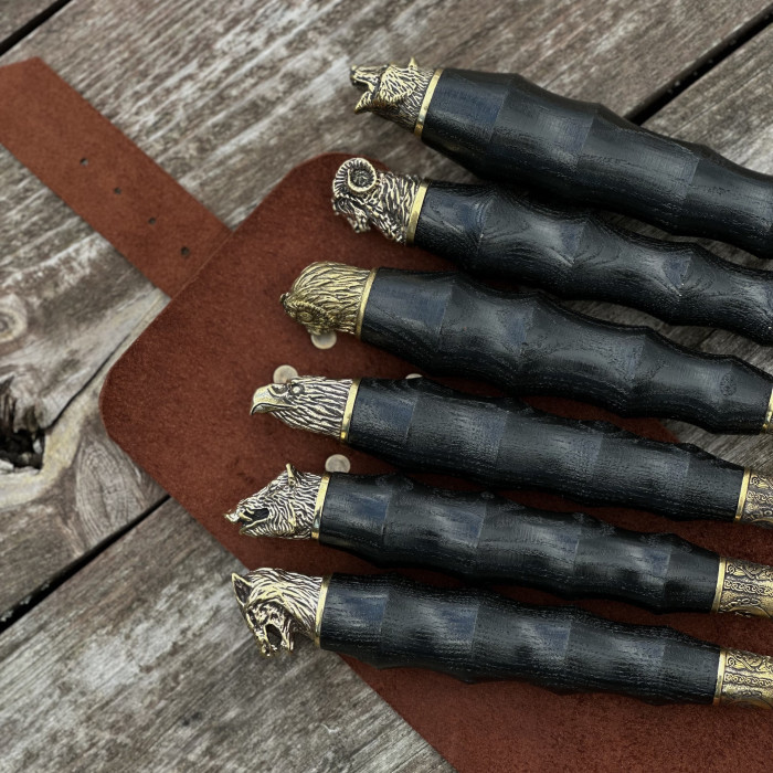 Набор шампуров КОЛЧАН ЗВЕРОБОЙ в кожаном чехле BS31